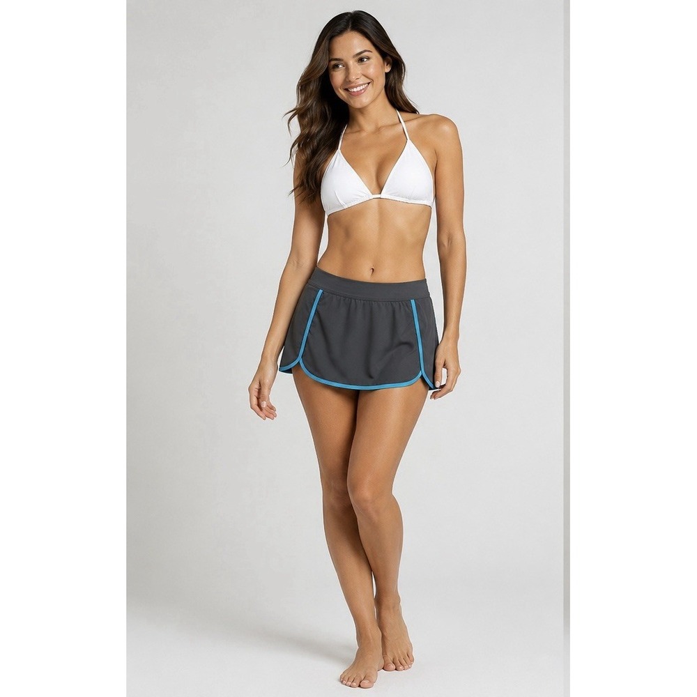Free Country Womens Gray Turquoise Trim Swim Skirt Built-in Brief Size L